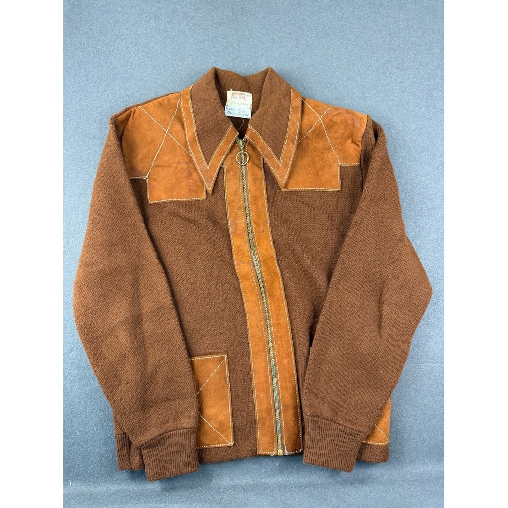 Vintage 70s Montgomery Ward Mens Brown Full Zip Jacket Acrylic Retro Grunge M
